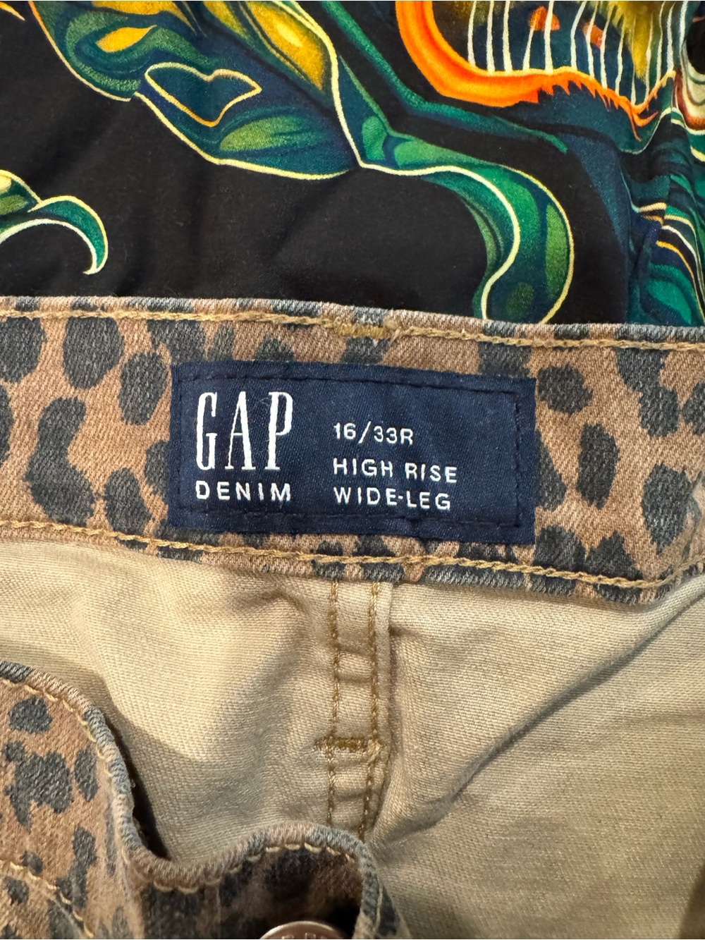 GAP High-Rise Wide-Leg Denim with Leopard Print - Tan & Black - Picture 2 of 2